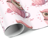 Cute Pink Owl in een beker gevlekt Cadeaupapier (Rol Hoek)