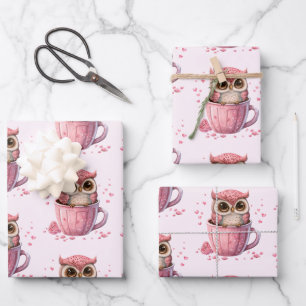 Cute Pink Owl in een beker gevlekt Inpakpapier Vel