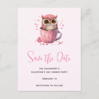 Cute Pink Owl in een beker Save the Date