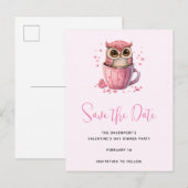 Cute Pink Owl in een beker Save the Date Uitnodiging Briefkaart (Voorkant / Achterkant)