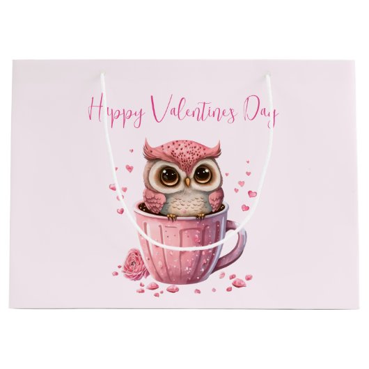 Cute Pink Owl in een beker Valentijns Groot Cadeauzakje (Voorkant)