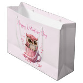 Cute Pink Owl in een beker Valentijns Groot Cadeauzakje (Voorkant Gekanteld)