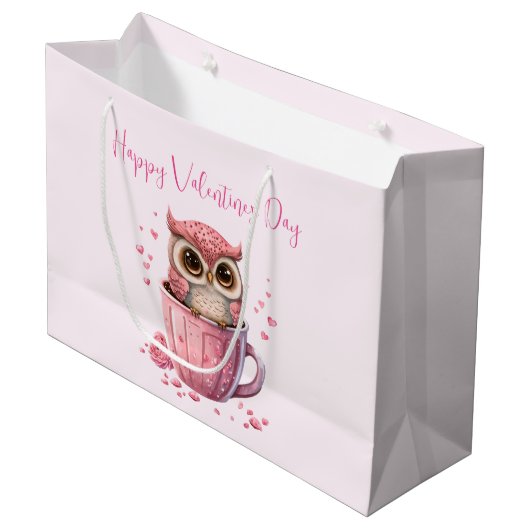 Cute Pink Owl in een beker Valentijns Groot Cadeauzakje (Voorkant Gekanteld)