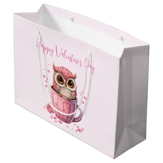 Cute Pink Owl in een beker Valentijns Groot Cadeauzakje (Achterkant Gekanteld)