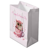 Cute Pink Owl in een beker Valentijns Medium Cadeauzakje (Voorkant Gekanteld)