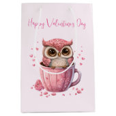 Cute Pink Owl in een beker Valentijns Medium Cadeauzakje (Voorkant)