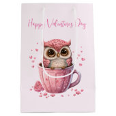 Cute Pink Owl in een beker Valentijns Medium Cadeauzakje (Achterkant)