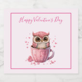 Cute Pink Owl in een beker Valentijns Sparkling Wijnetiket (Enkel label)