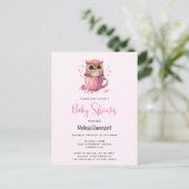 Cute Pink Owl in een Cup Baby shower Briefkaart (Staand voorkant)