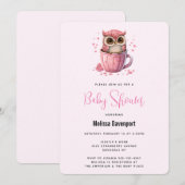 Cute Pink Owl in een Cup Baby shower Kaart (Voorkant / Achterkant)