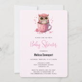 Cute Pink Owl in een Cup Baby shower Kaart (Voorkant)
