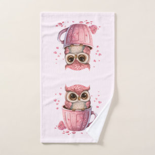 Cute Pink Owl in een Cup Bad Handdoek