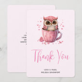 Cute Pink Owl in een Cup Bedankkaart (Voorkant / Achterkant)