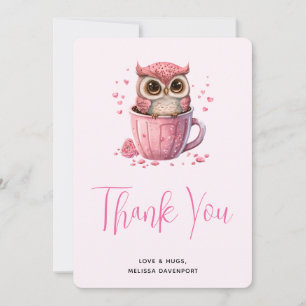 Cute Pink Owl in een Cup Bedankkaart
