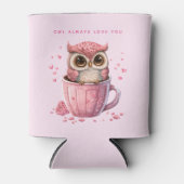 Cute Pink Owl in een Cup Blikjeskoeler (Voorkant)