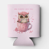 Cute Pink Owl in een Cup Blikjeskoeler (Achterkant)