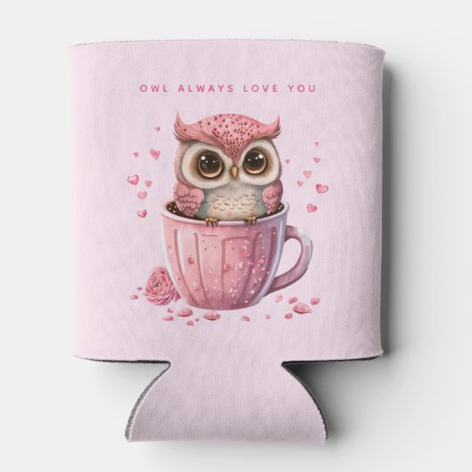 Cute Pink Owl in een Cup Blikjeskoeler (Achterkant)