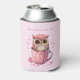 Cute Pink Owl in een Cup Blikjeskoeler