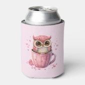 Cute Pink Owl in een Cup Blikjeskoeler (Blikje Voorkant)
