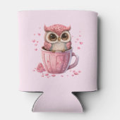 Cute Pink Owl in een Cup Blikjeskoeler (Achterkant)