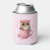 Cute Pink Owl in een Cup Blikjeskoeler (Blikje Achterkant)