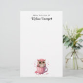 Cute Pink Owl in een Cup Briefpapier (Staand voorkant)