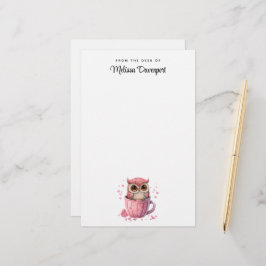 Cute Pink Owl in een Cup Briefpapier