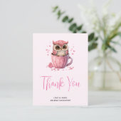 Cute Pink Owl in een Cup Dank u Briefkaart (Staand voorkant)