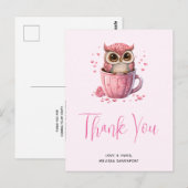 Cute Pink Owl in een Cup Dank u Briefkaart (Voorkant / Achterkant)