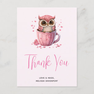 Cute Pink Owl in een Cup Dank u Briefkaart