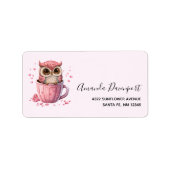 Cute Pink Owl in een Cup Etiket (Voorkant)