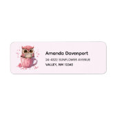 Cute Pink Owl in een Cup Etiket (Voorkant)