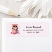 Cute Pink Owl in een Cup Etiket (Insitu)