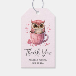 Cute Pink Owl in een Cup Evenement Dank u Cadeaulabel