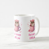 Cute Pink Owl in een Cup Funny Pun Koffiemok (Voorkant rechts)