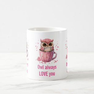 Cute Pink Owl in een Cup Funny Pun Koffiemok