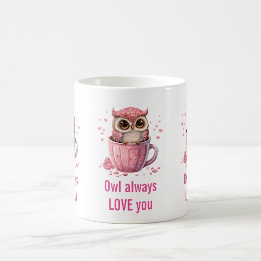 Cute Pink Owl in een Cup Funny Pun Koffiemok (Center)