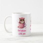 Cute Pink Owl in een Cup Funny Pun Koffiemok (Links)