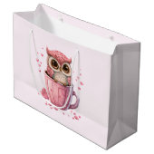 Cute Pink Owl in een Cup Groot Cadeauzakje (Voorkant Gekanteld)