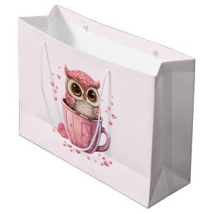 Cute Pink Owl in een Cup Groot Cadeauzakje