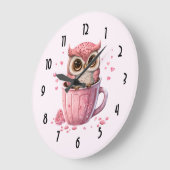Cute Pink Owl in een Cup Grote Klok (Hoek)
