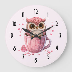 Cute Pink Owl in een Cup Grote Klok