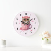 Cute Pink Owl in een Cup Grote Klok (Huis)