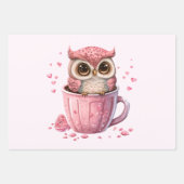 Cute Pink Owl in een Cup Inpakpapier Vel (Voorkant 2)