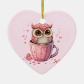 Cute Pink Owl in een Cup Keramisch Ornament (Voorkant)