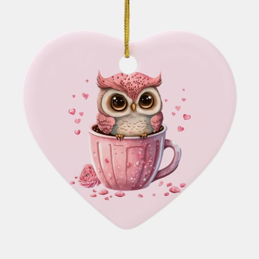 Cute Pink Owl in een Cup Keramisch Ornament (Achterkant)