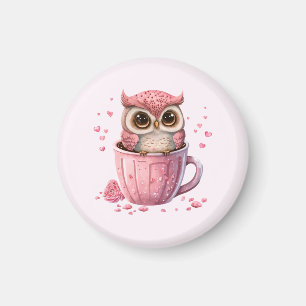 Cute Pink Owl in een Cup Magneet