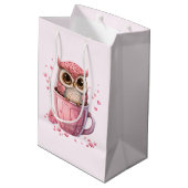 Cute Pink Owl in een Cup Medium Cadeauzakje (Achterkant Gekanteld)