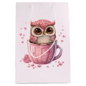 Cute Pink Owl in een Cup Medium Cadeauzakje (Voorkant)