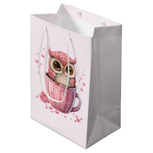 Cute Pink Owl in een Cup Medium Cadeauzakje
